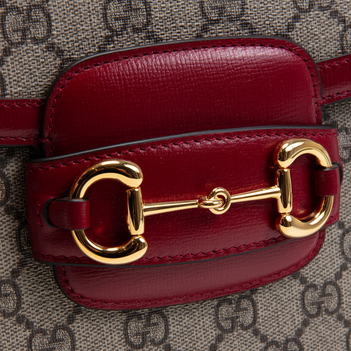 GUCCI Horsebit 1955 Small Shoulder Bag GG Supreme w/ Red