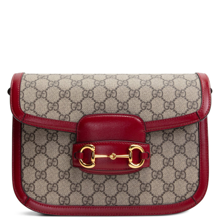 GUCCI Horsebit 1955 Small Shoulder Bag GG Supreme w/ Red