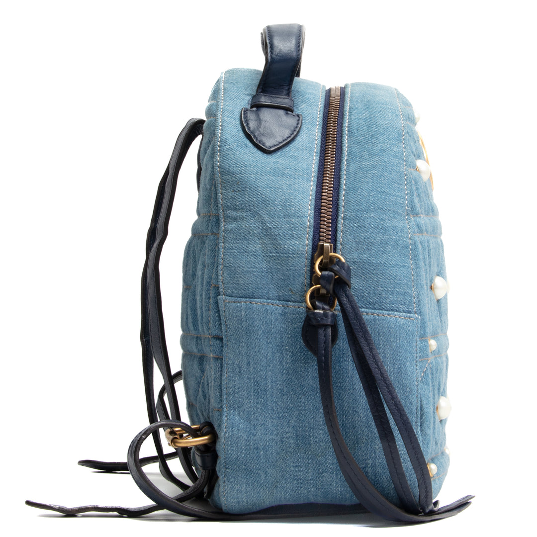 GUCCI Denim Pearly GG Marmont Backpack