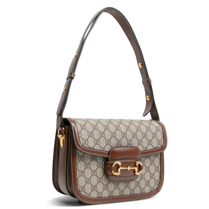 GUCCI Horsebit 1955 Small Shoulder Bag GG Supreme w/ Brown