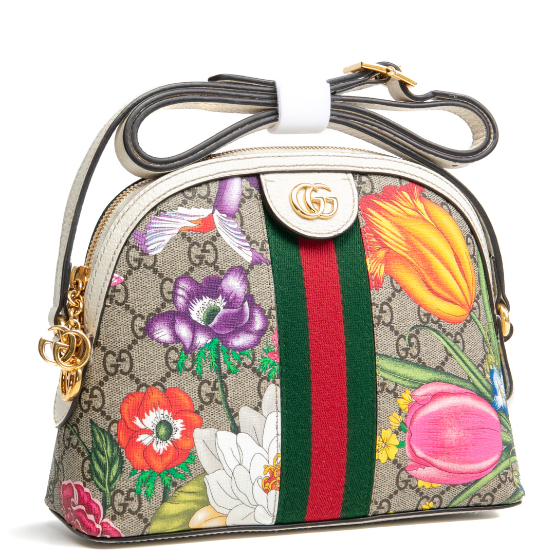 Gucci GG Supreme Flora Ophidia Small Crossbody-White Outlet Final Sale