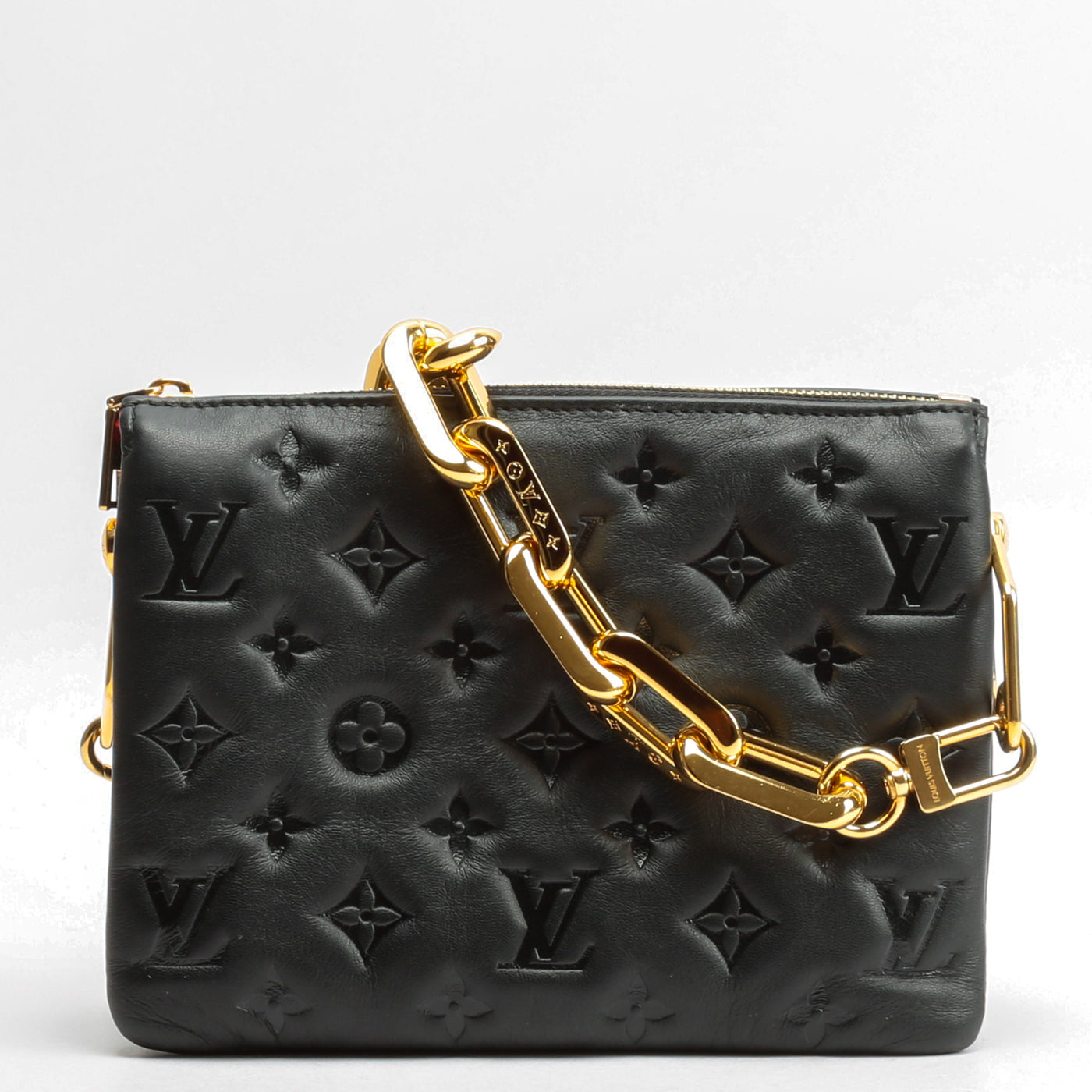 LOUIS VUITTON Lambskin Embossed Monogram Coussin BB Black