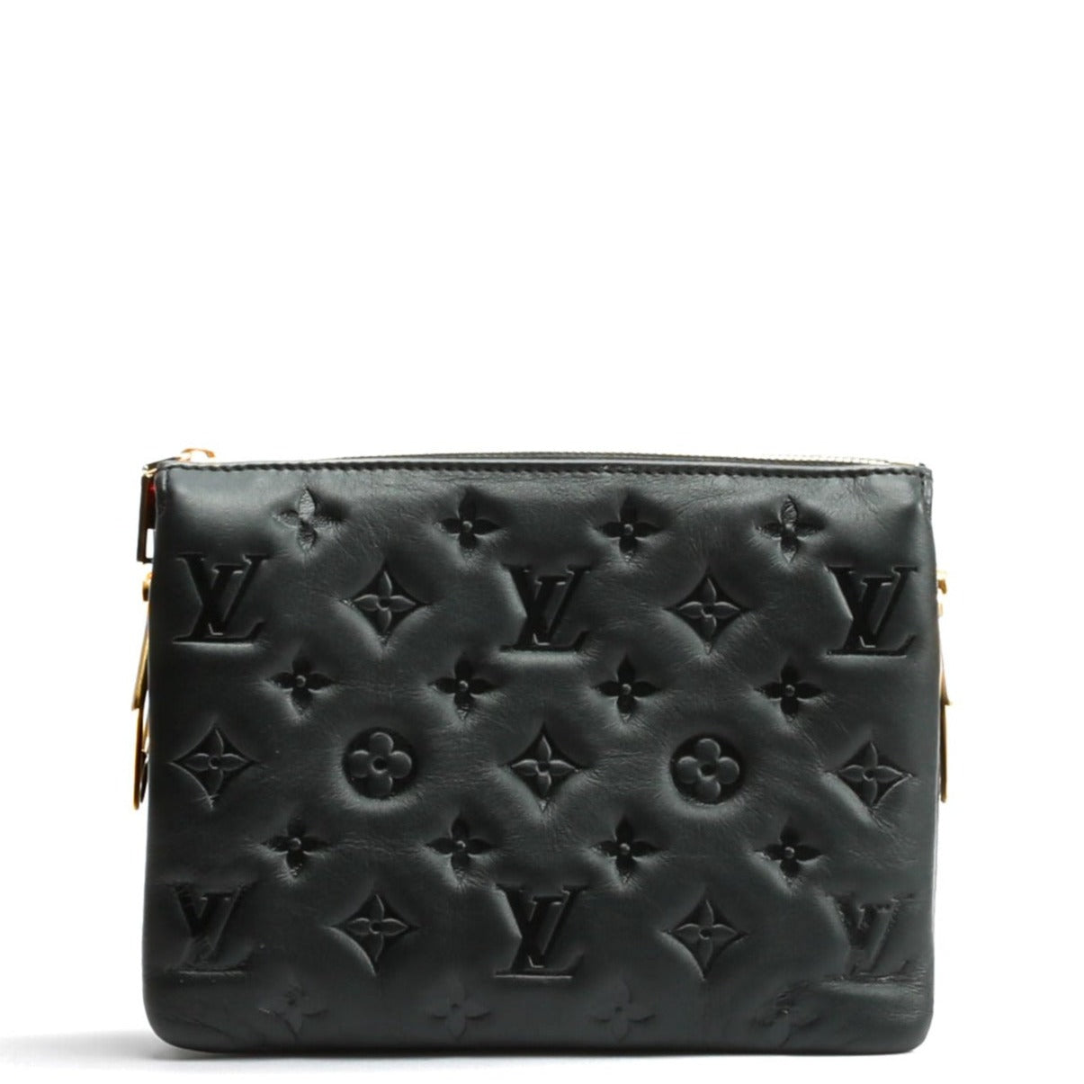 LOUIS VUITTON Lambskin Embossed Monogram Coussin BB Black