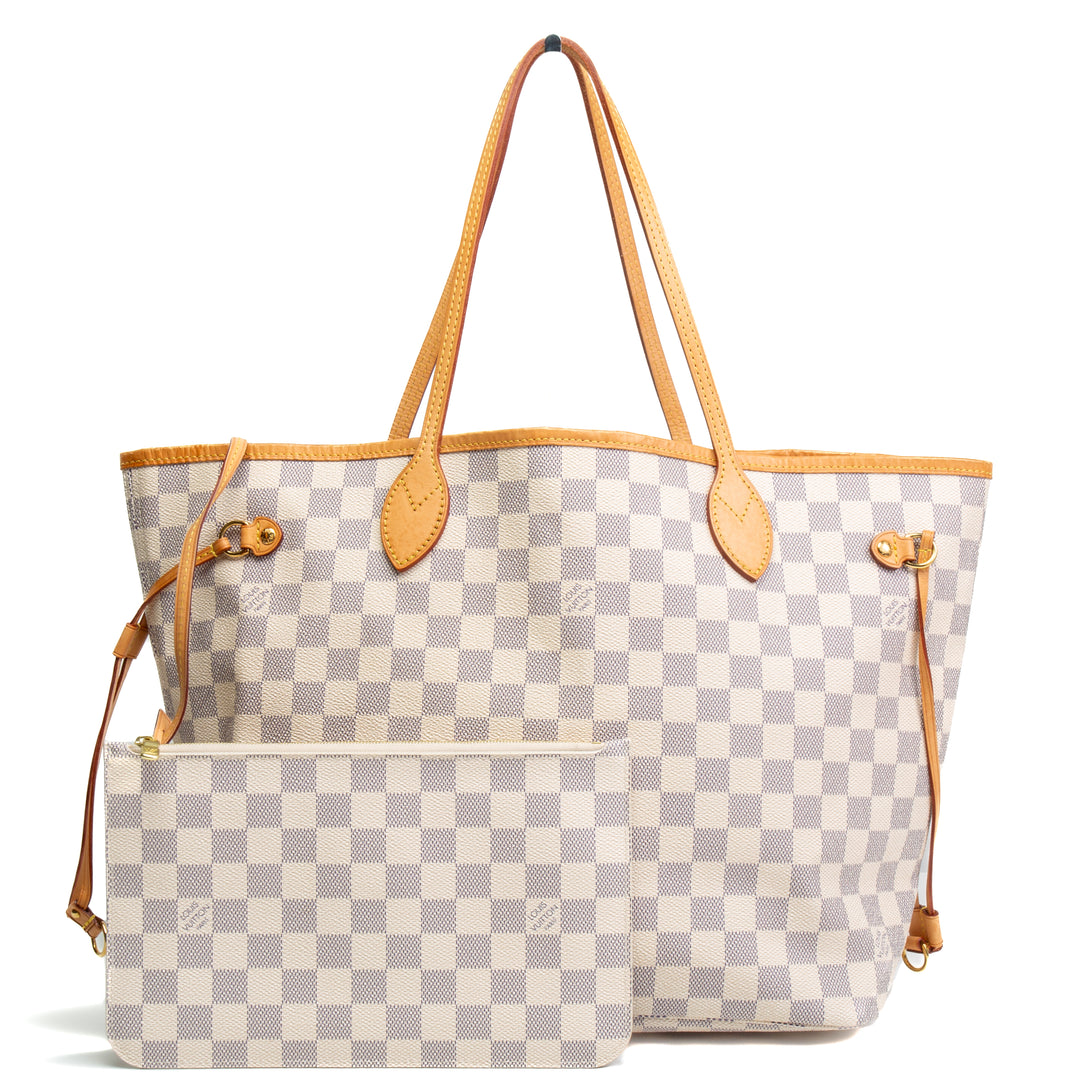 LOUIS VUITTON Damier Azur Neverfull MM w/ Pouch