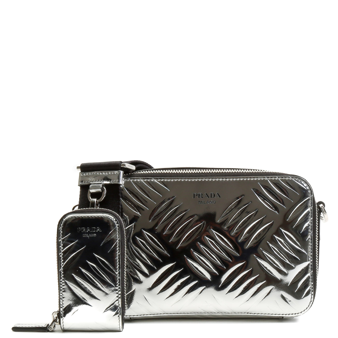 PRADA Spazzolato Andoliera Camera Bag - Metallic Silver