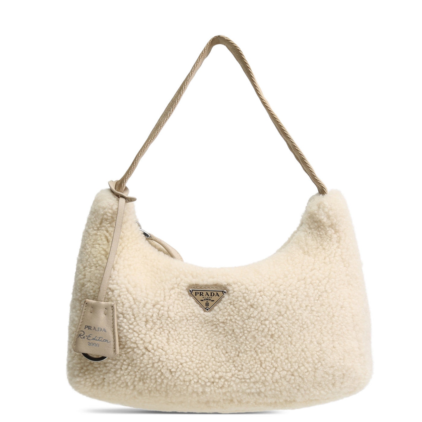 PRADA Shearling Re-Edition 2000 Hobo - Cream OUTLET FINAL SALE