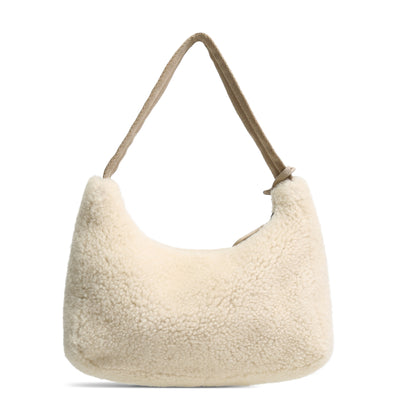 PRADA Shearling Re-Edition 2000 Hobo - Cream OUTLET FINAL SALE