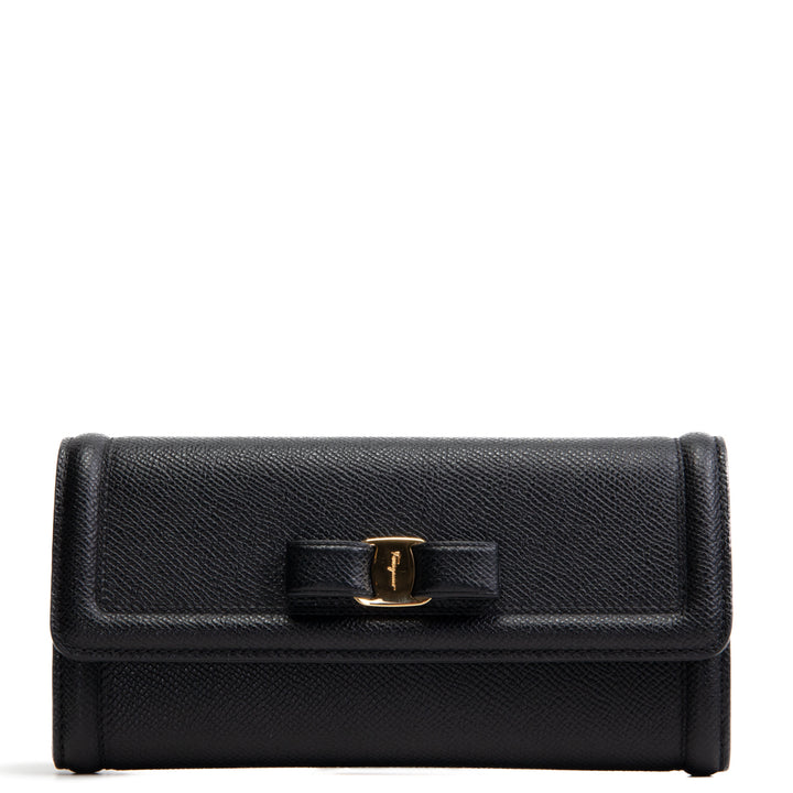 FERRAGAMO Vara Bow Continental Wallet - Black