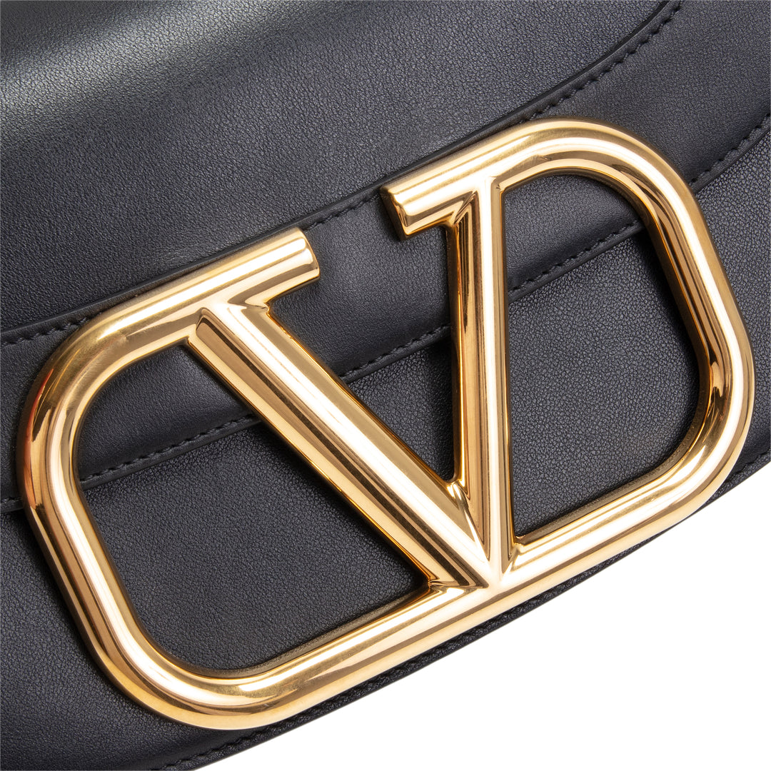 VALENTINO V Logo Flap Shoulder Bag - Black