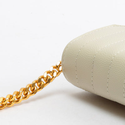 SAINT LAURENT Tri-Quilt Monogram Envelope Wallet On Chain - Ivory