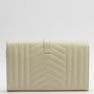 SAINT LAURENT Tri-Quilt Monogram Envelope Wallet On Chain - Ivory