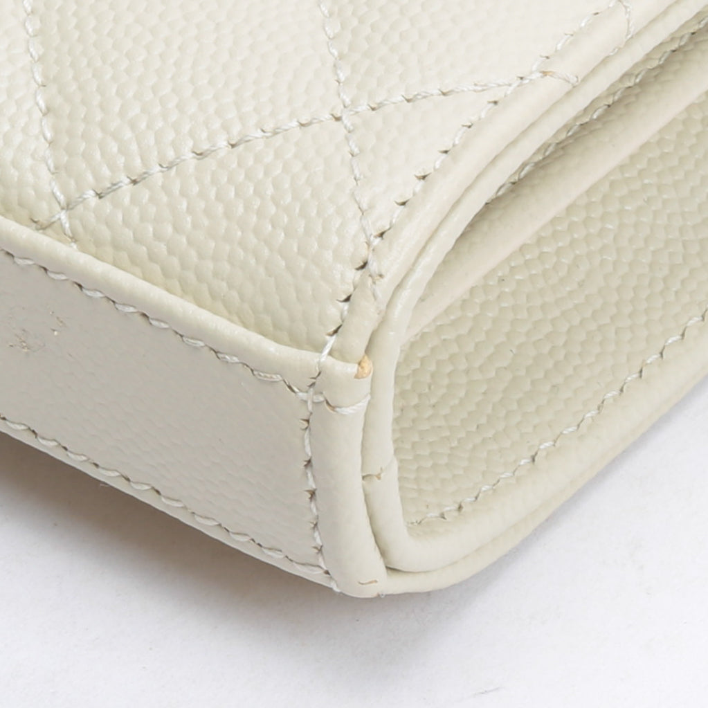 SAINT LAURENT Tri-Quilt Monogram Envelope Wallet On Chain - Ivory