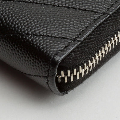 SAINT LAURENT Grain de Poudre Monogram Zip Around Wallet - Black
