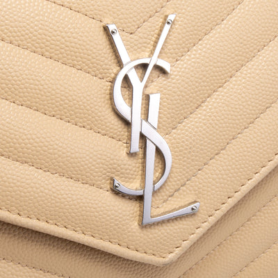 SAINT LAURENT Cassandre Wallet on Chain - Dark Beige