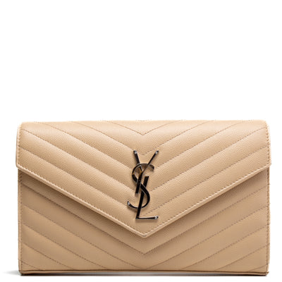 SAINT LAURENT Cassandre Wallet on Chain - Dark Beige