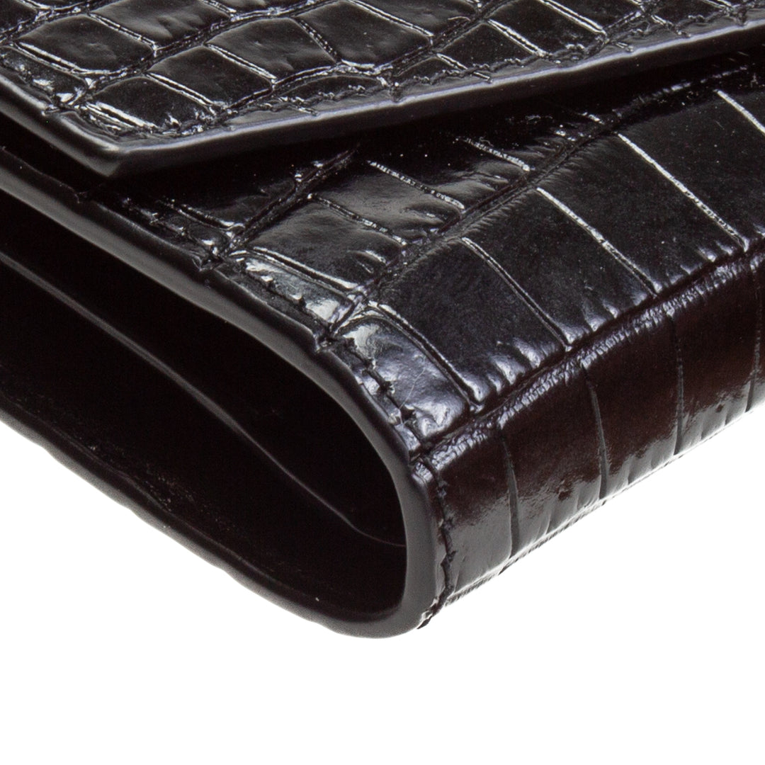 SAINT LAURENT Croc Embossed Uptown Compact Wallet - Black