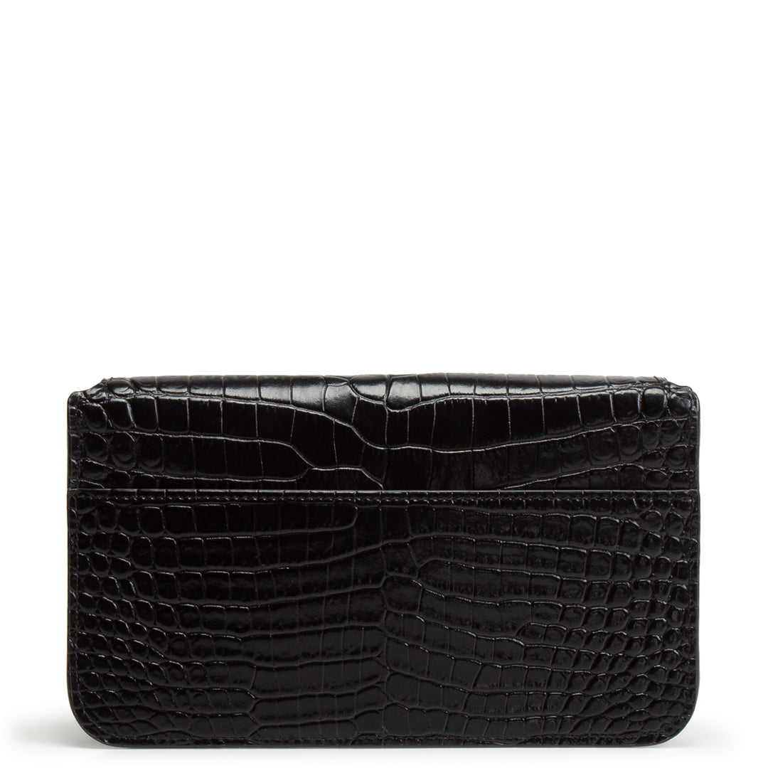 SAINT LAURENT Croc Embossed Cassandre Phone Holder - Black