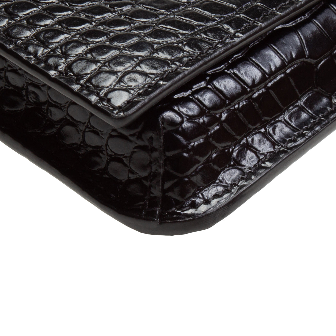 SAINT LAURENT Croc Embossed Cassandre Phone Holder - Black