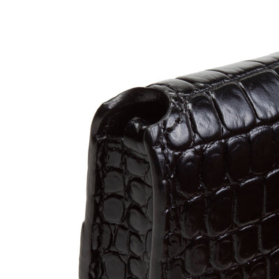 SAINT LAURENT Croc Embossed Cassandre Phone Holder - Black