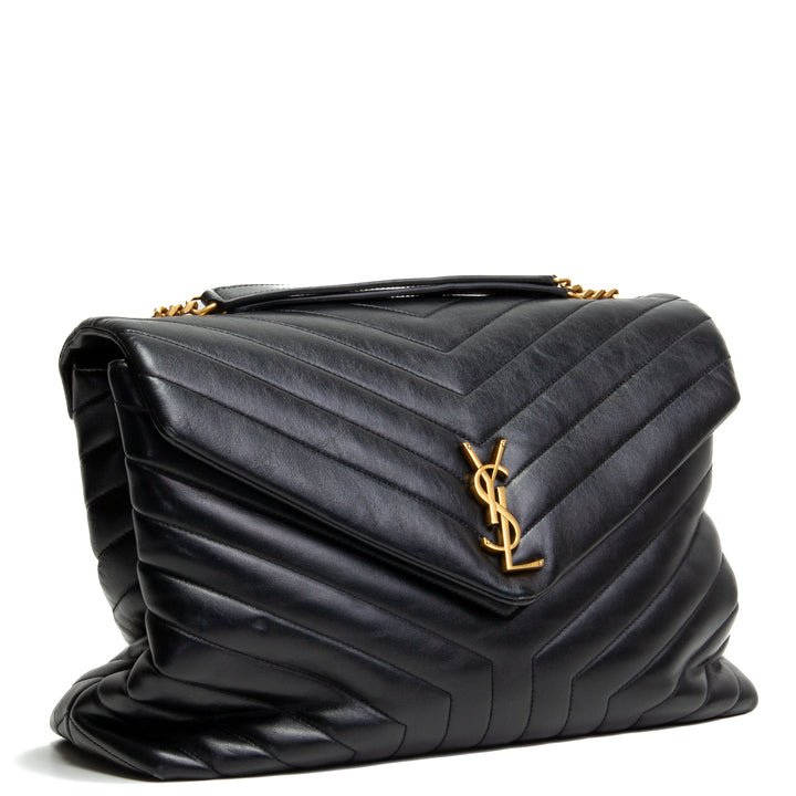 SAINT LAURENT Leather LouLou Large Shoulder Bag -Black OUTLET FINAL SALE