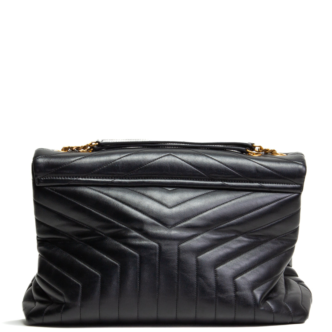 SAINT LAURENT Leather LouLou Large Shoulder Bag -Black OUTLET FINAL SALE