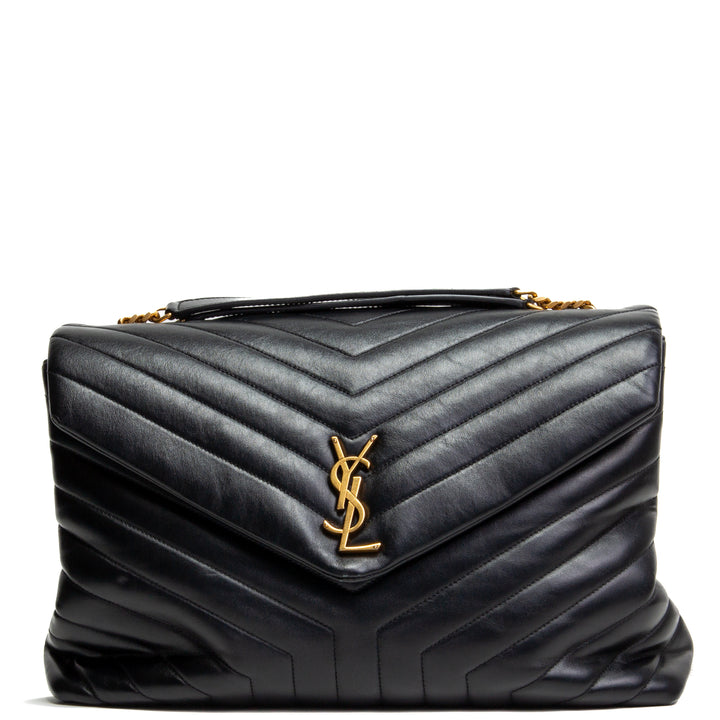 SAINT LAURENT Leather LouLou Large Shoulder Bag -Black OUTLET FINAL SALE