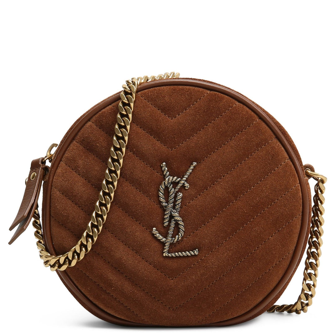 SAINT LAURENT Suede Round Vinyle Crossbody - Brown