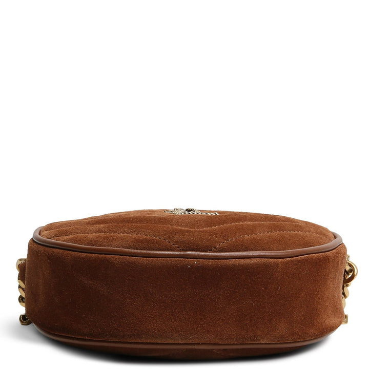 SAINT LAURENT Suede Round Vinyle Crossbody - Brown