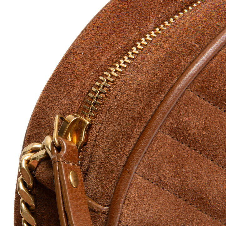 SAINT LAURENT Suede Round Vinyle Crossbody - Brown