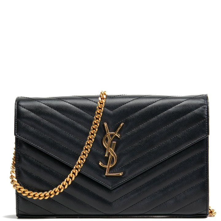 SAINT LAURENT Cassandre Chain Wallet - Black